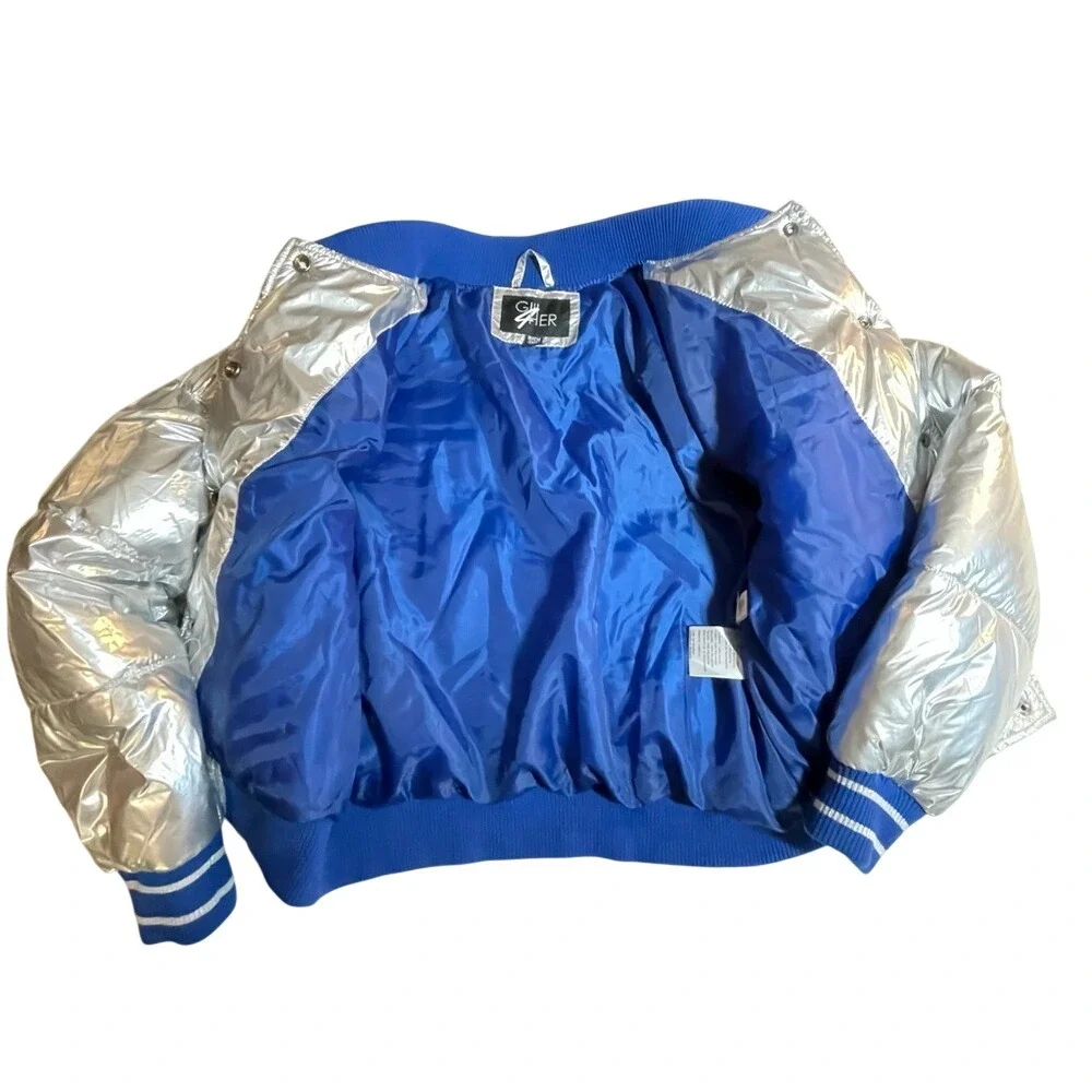 New York Giants Metallic Silver Blue Puffer‎ Bomber Jacket Small
